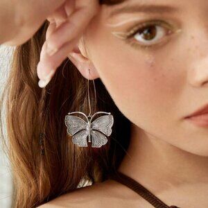 Vintage Vibe Butterfly in Flight Silver Dipped Boho Style Hook Earrings NEW